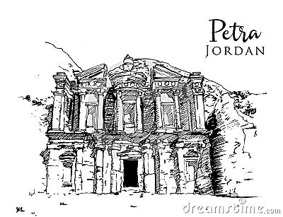 Drawing sketch illustration of Petra, Jordan Vector Illustration