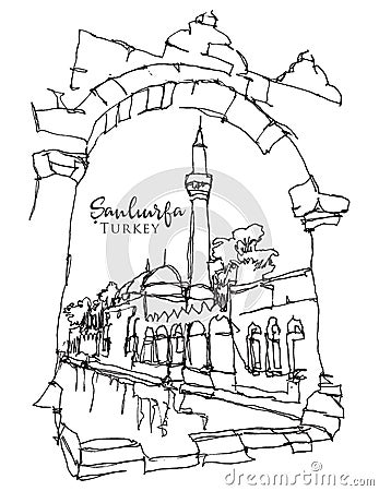 Drawing sketch illustration of Balikligol in Sanliurfa, southeast Turkey Vector Illustration