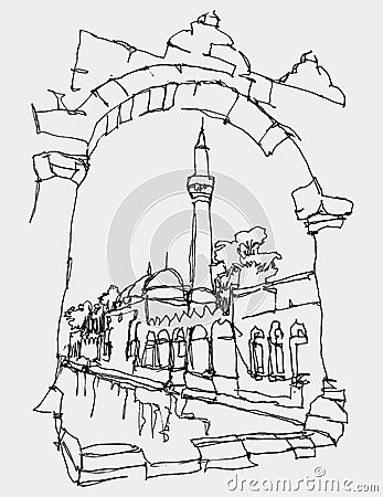 Drawing sketch illustration of Balikligol in Sanliurfa, southeast Turkey Vector Illustration