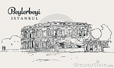 Drawing sketch illustration of Beylerbeyi Palace Vector Illustration