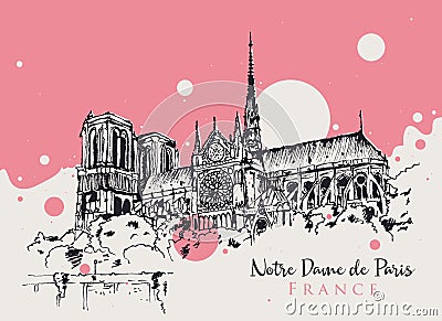 Drawing sketch illustration of Notre Dame de Paris Vector Illustration