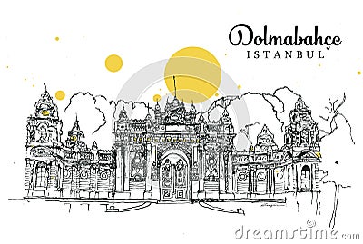 Drawing sketch illustration of Dolmabahce, Istanbul Vector Illustration