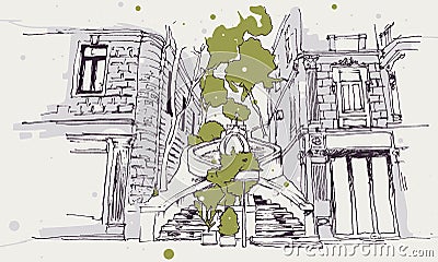 Drawing sketch illustration of Kamondo Stairs in Galata, Istanbul Vector Illustration