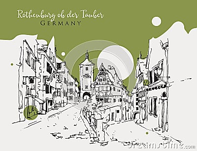 Drawing sketch illustration of Rothenburg Ob der Tauber Vector Illustration