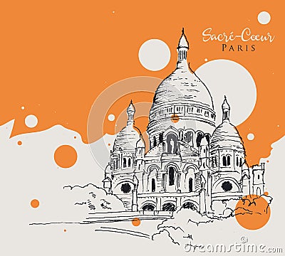 Drawing sketch illustration of Sacre Coeur de Paris Vector Illustration