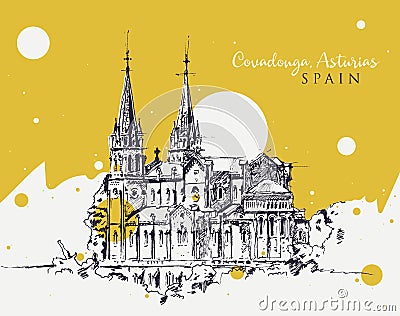 Drawing sketch illustration of Santa Maria Basilica, Spain Vector Illustration