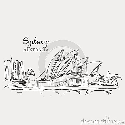 Drawing sketch illustration of Sydney Opera House, Australia Vector Illustration