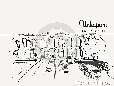 Drawing sketch illustration of Unkapani, Istanbul Vector Illustration