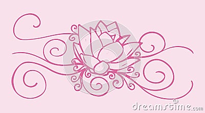 Sketch Indian Lotus Flower and Pattern Editable Outline Illustration Background Vector Illustration