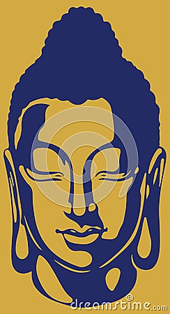 Drawing of Lord Buddha Closed Eyes with Peace Mind Gold Color Outline Vector Illustration Vector Illustration