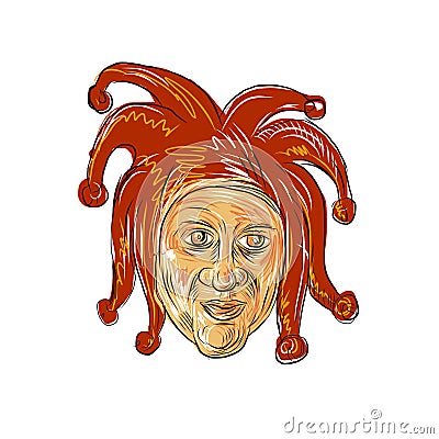 Court Jester Head Drawing Vector Illustration