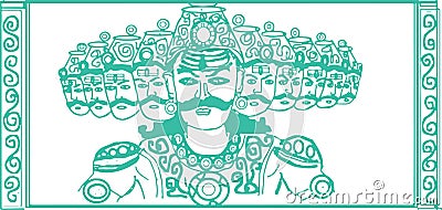 Sketch of Ten Head Ravana or Dashakanta Ravan Outline Editable Vector Illustration Vector Illustration