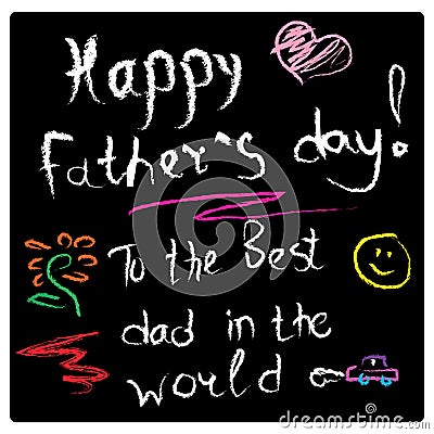 Drawing on a slate black Board with chalk greetings on father`s day Stock Photo
