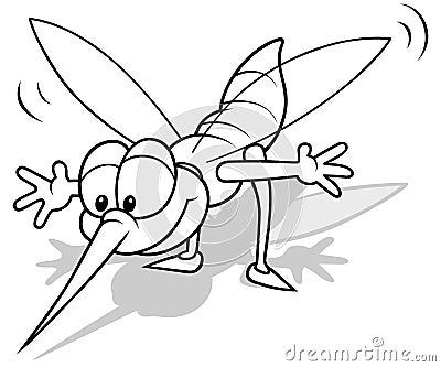 Drawing of a Smiling Striped Mosquito Vector Illustration