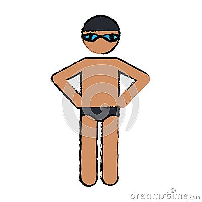 Drawing sport swimmer professional cap goggles Vector Illustration