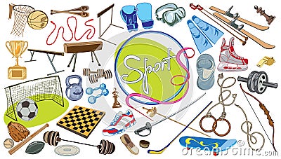 Drawing Sports Elements Set Vector Illustration