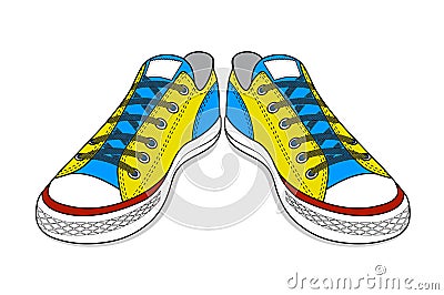 Drawing of sports shoes. youth easy footwear Vector Illustration