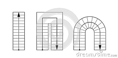 Drawing stairs, stairway top view. Architectural set. Vector Illustration