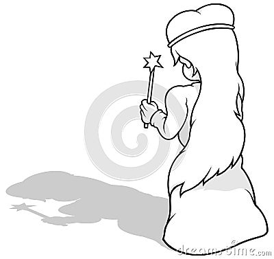 Drawing of a Standing Long-haired Fairy from Rear View Vector Illustration