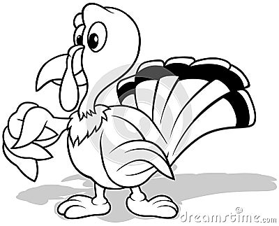 Drawing of a Standing Turkey with a Wing Clenched in a Fist Vector Illustration