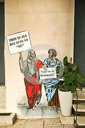Street Art, Greece, Athens, philosophers, Europe, H I Jack Editorial Stock Photo