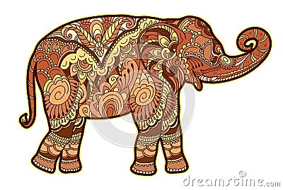 Drawing stylized elephant. Freehand sketch for adult anti stress coloring book Vector Illustration