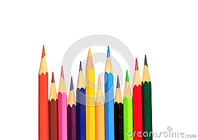 Drawing supplies: assorted color pencils on white Stock Photo