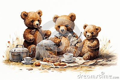 Drawing of a Teddy bears picnic Stock Photo