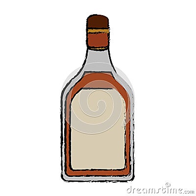 Drawing tequila bottle alcoholic beverage Vector Illustration