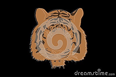 Drawing of a tiger. Tiger head full face. Simple linear drawing of a tiger. Wild animal Vector Illustration