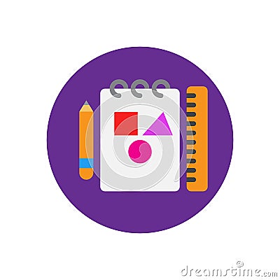 Drawing tools flat icon. Round colorful button, Sketching circular vector sign, logo illustration Vector Illustration