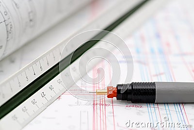 Drawing tools lying on table Stock Photo