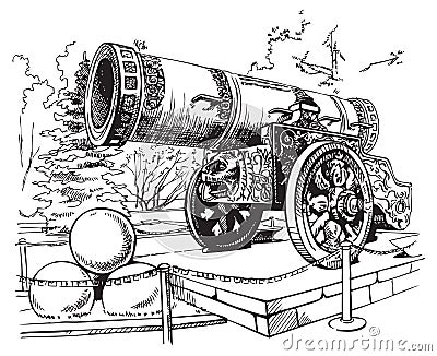 Drawing Tsar Cannon Moscow Vector Illustration