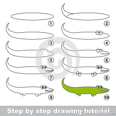 Drawing tutorial. How to draw an Alligator Vector Illustration