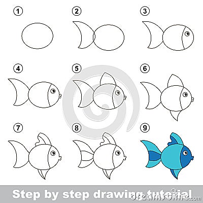 Drawing tutorial. How to draw a Cute Fish Vector Illustration