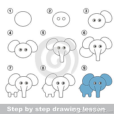 Drawing tutorial. How to draw a Elephant Vector Illustration