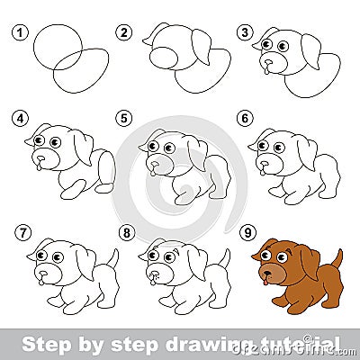 Drawing tutorial. How to draw a Little puppy Vector Illustration