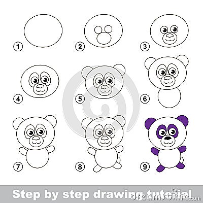 Drawing tutorial. How to draw a Panda Vector Illustration