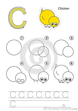 Drawing tutorial for letter. Vector Illustration