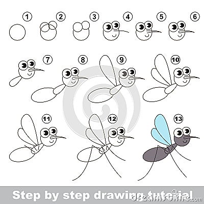 Drawing tutorial. The mosquito. Vector Illustration