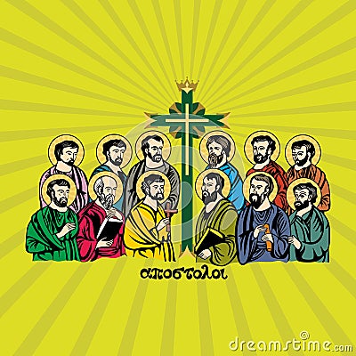 Drawing the twelve apostles of Jesus Christ. Vector Illustration