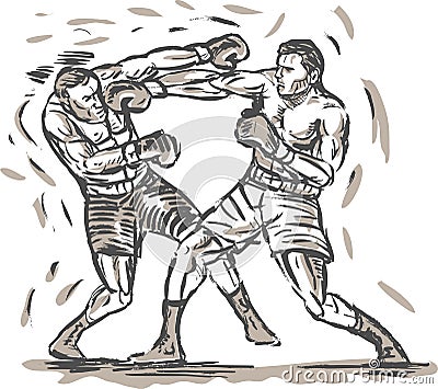 Drawing of two boxers punching Stock Photo