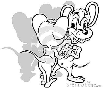 Drawing of a Two Dancing Amorous Mouses Vector Illustration