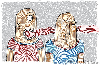 Drawing of two person dispute. Different temperaments, choleric Vector Illustration