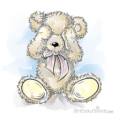 Drawing unhappy Teddy Bear closing eyes Vector Illustration