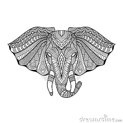 Drawing unique ethnic elephant head for print, pattern,logo,icon,shirt design,coloring page. Vector Illustration