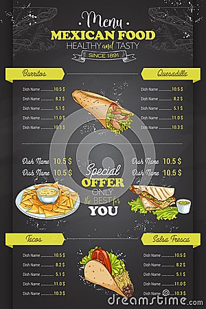 Drawing vertical color mexican food menu Stock Photo