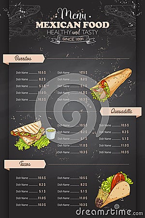 Drawing vertical color mexican food menu Vector Illustration