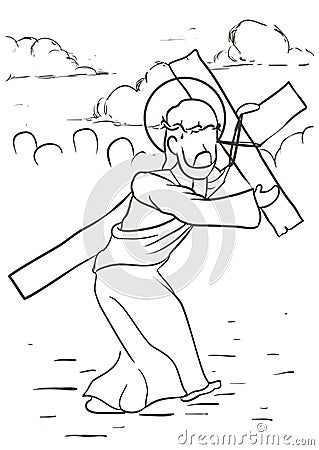 Via Crucis drawing depicting the scene of Jesus carrying his cross, Vector illustration Vector Illustration