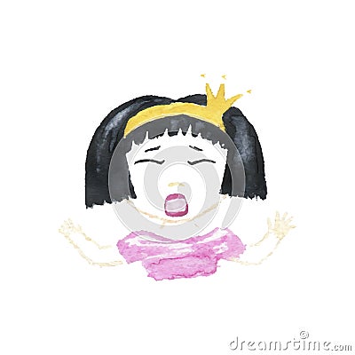 Drawing watercolor, girl princess crying. Stock Photo